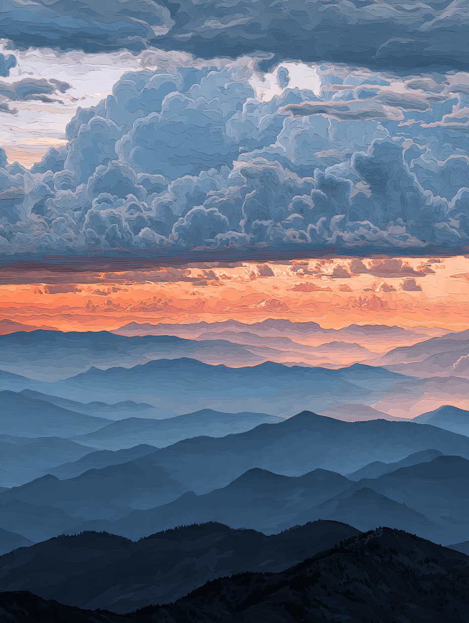 Misty Mountain Evening Glow