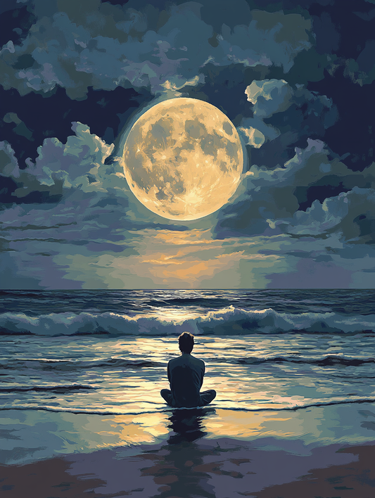 Moonlit Beach Solitary Figure