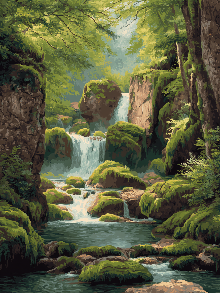 Mossy Rocks Forest Waterfall