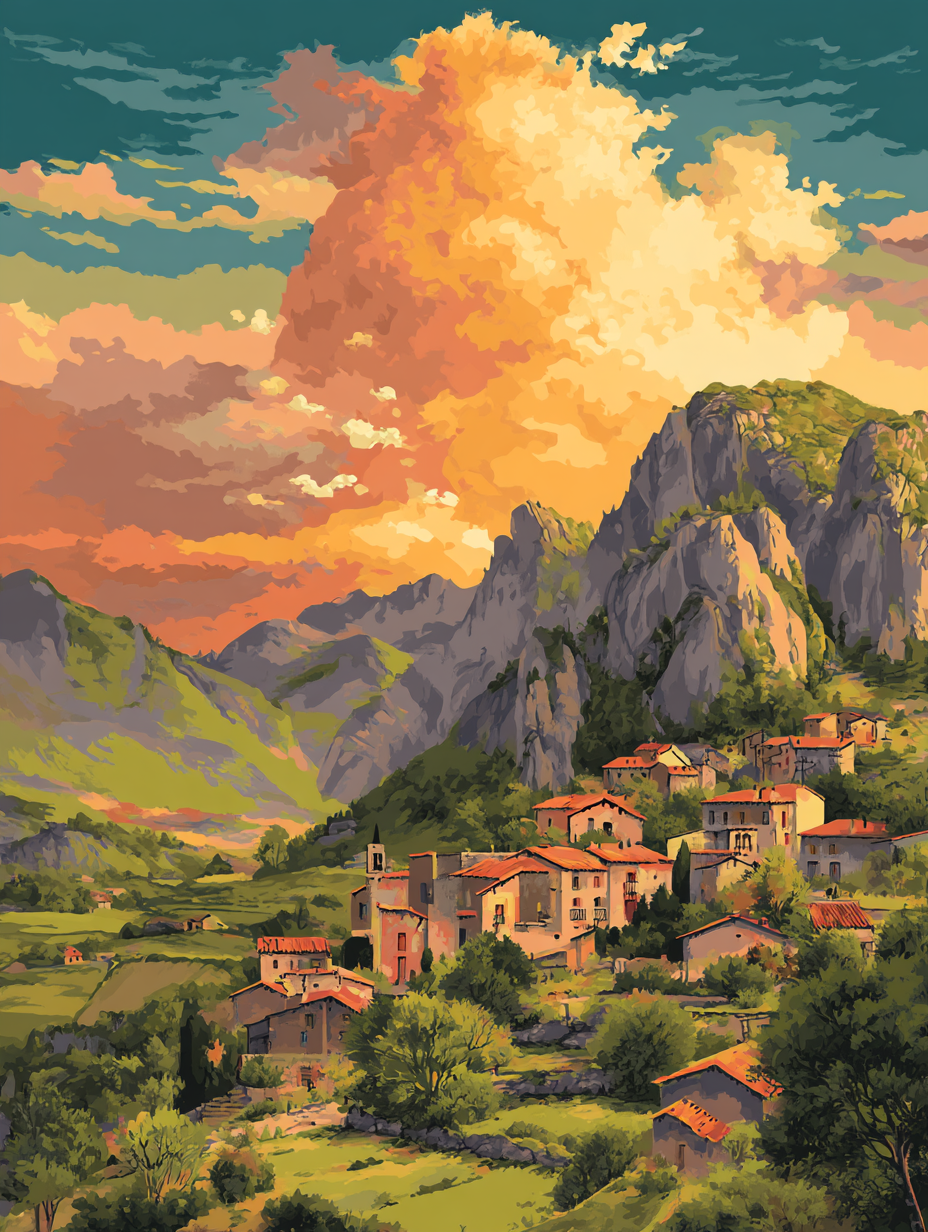Mountain Village Sunset Glow