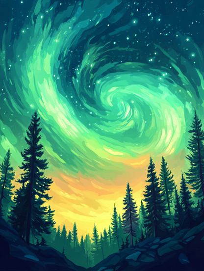 Northern Lights Forest Night