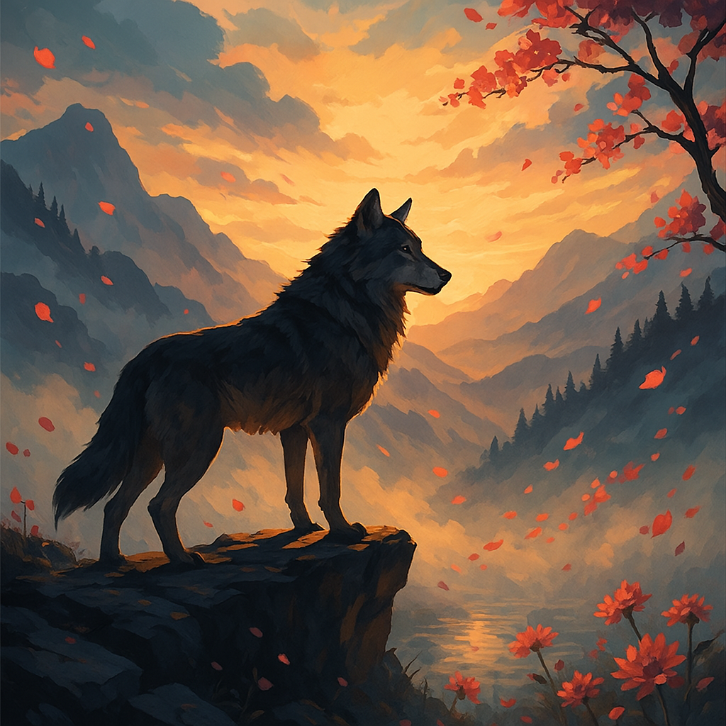 Wolf on Cliff at Sunset