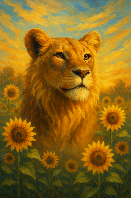 Lioness Among Sunflowers