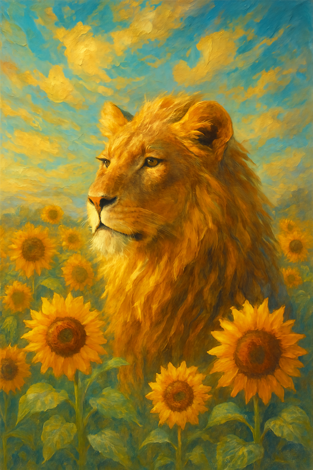 Lioness in Golden Sunflower Field