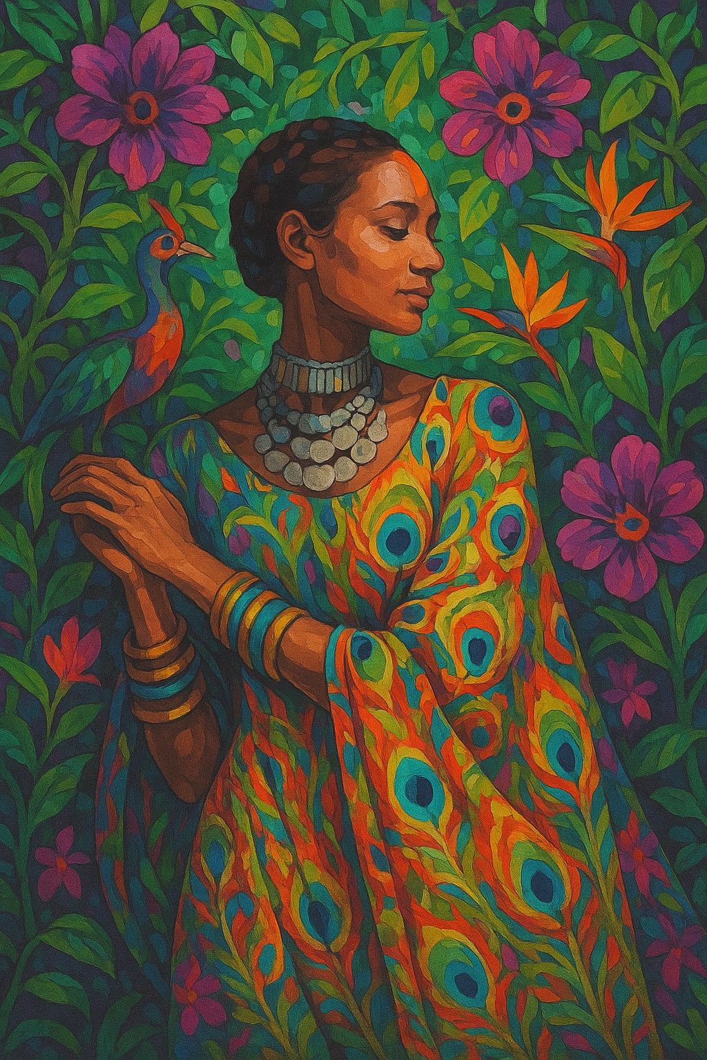 African Woman in Peacock Robe
