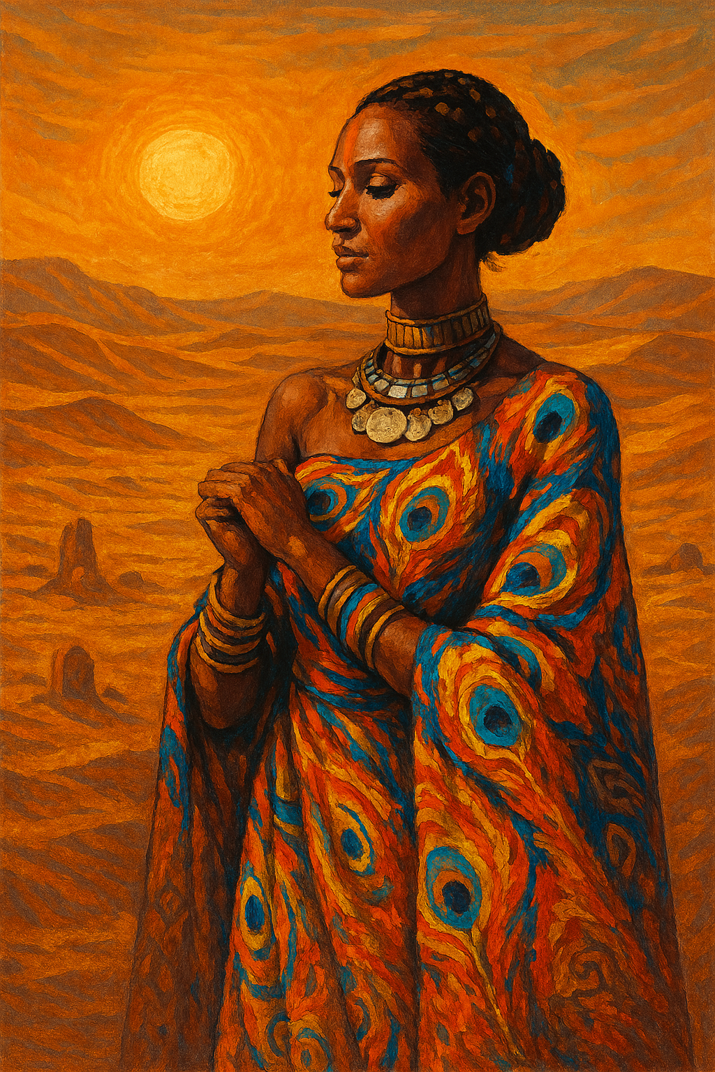 Graceful Woman in Peacock Colors