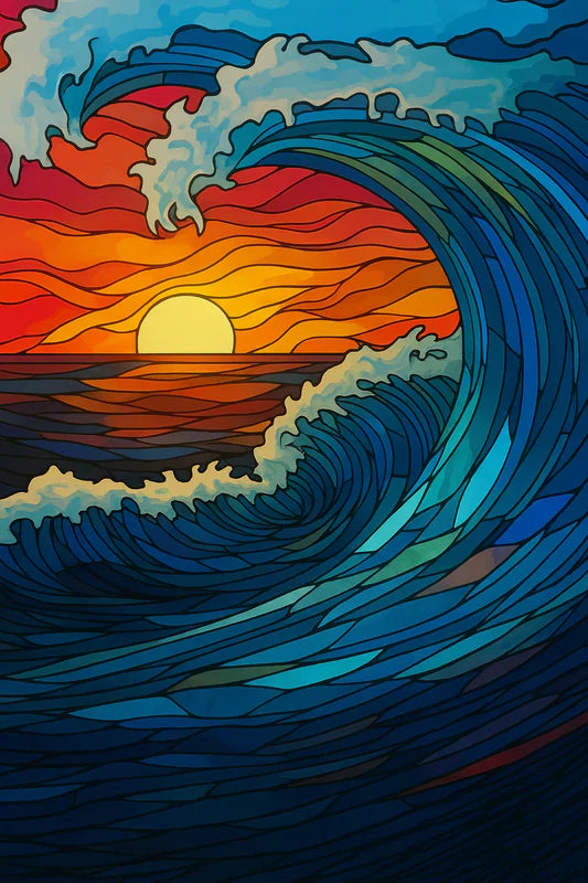 Stained Glass Sunset Wave