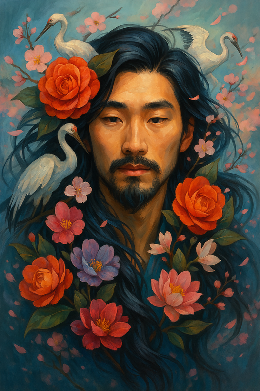 Japanese Man Among Blossoms