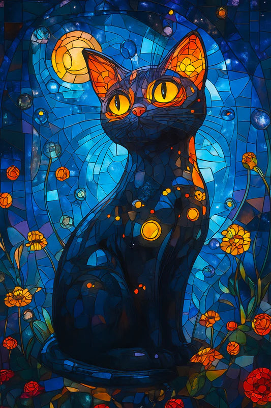 Stained Glass Lunar Cat