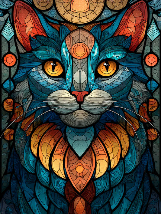 Stained Glass Solar Cat