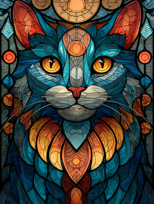 Stained Glass Solar Cat