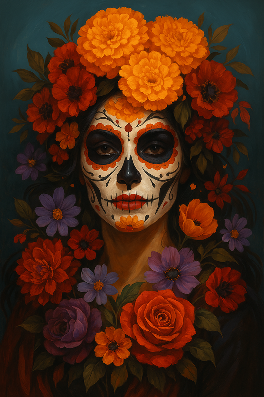Sugar Skull Woman with Marigolds