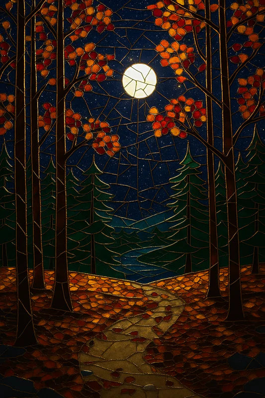 Stained Glass Moonlit Forest Path