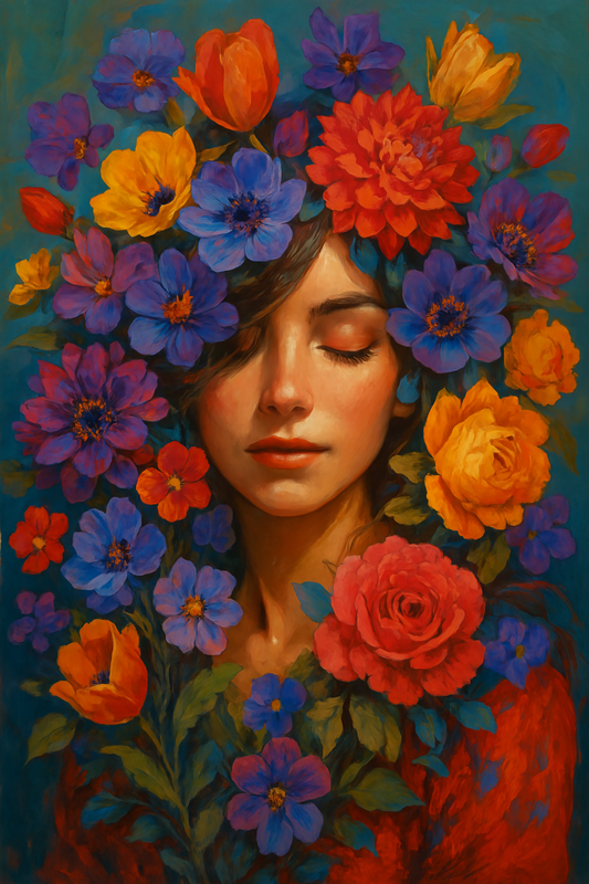 Lady Surrounded by Wild Flowers