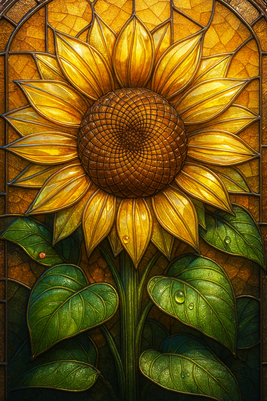 Stained Glass Golden Sunflower