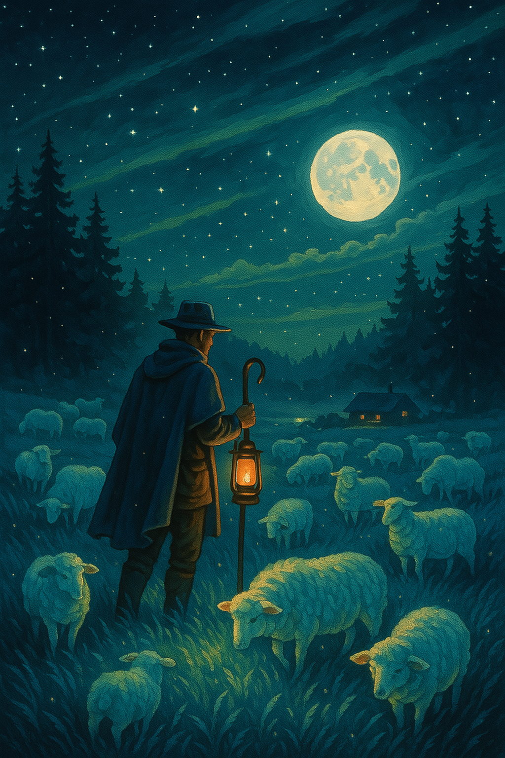 Shepherd under moonlight