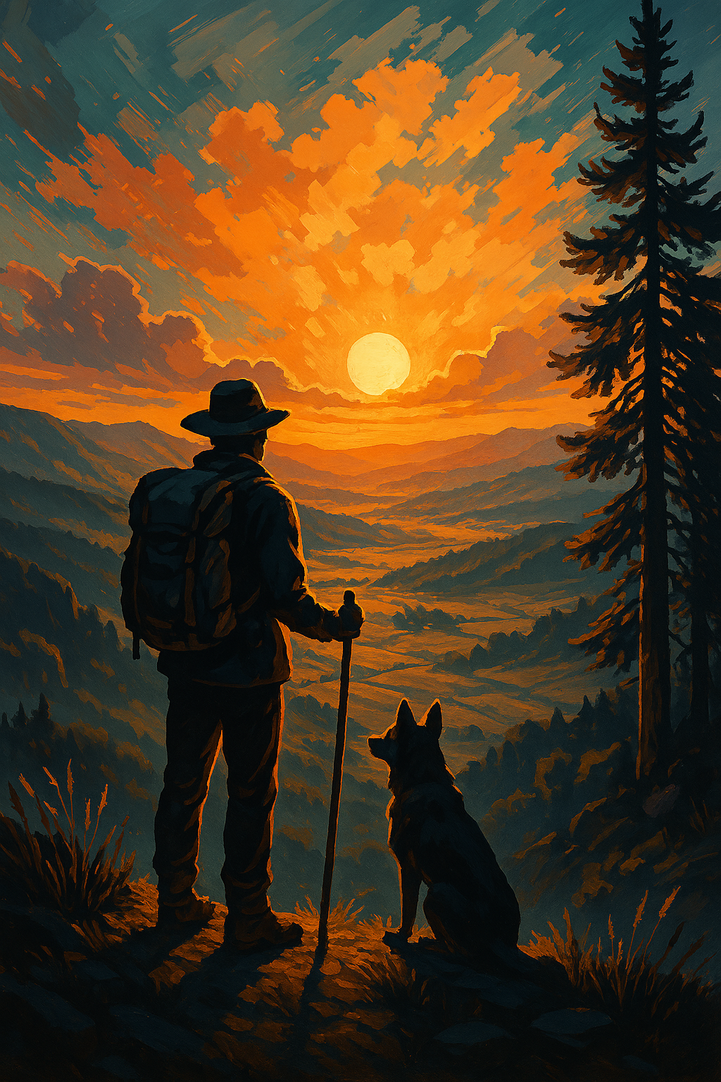 Man and dog overlooking valley