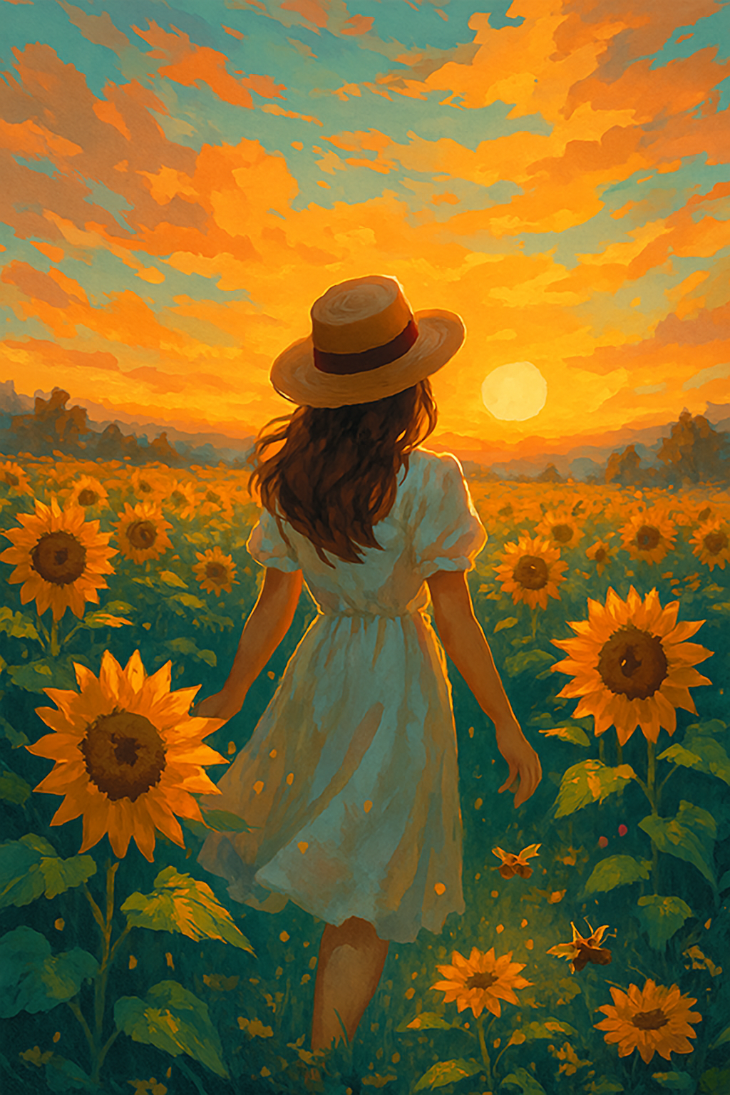 Girl in sunflower field