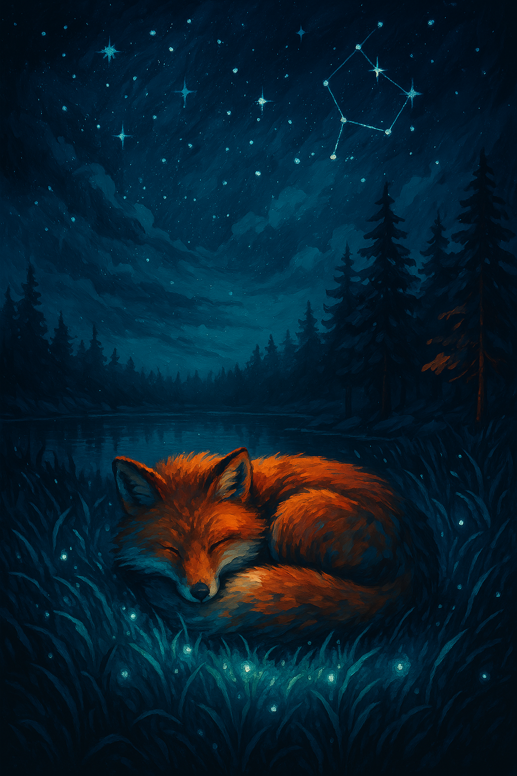Fox under starry sky