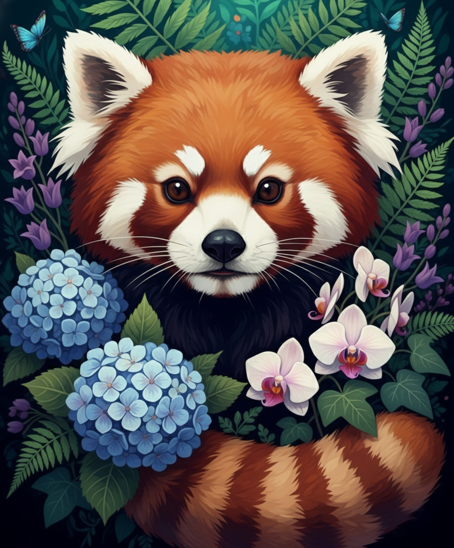 Panda with Orchids, Dark Bloom