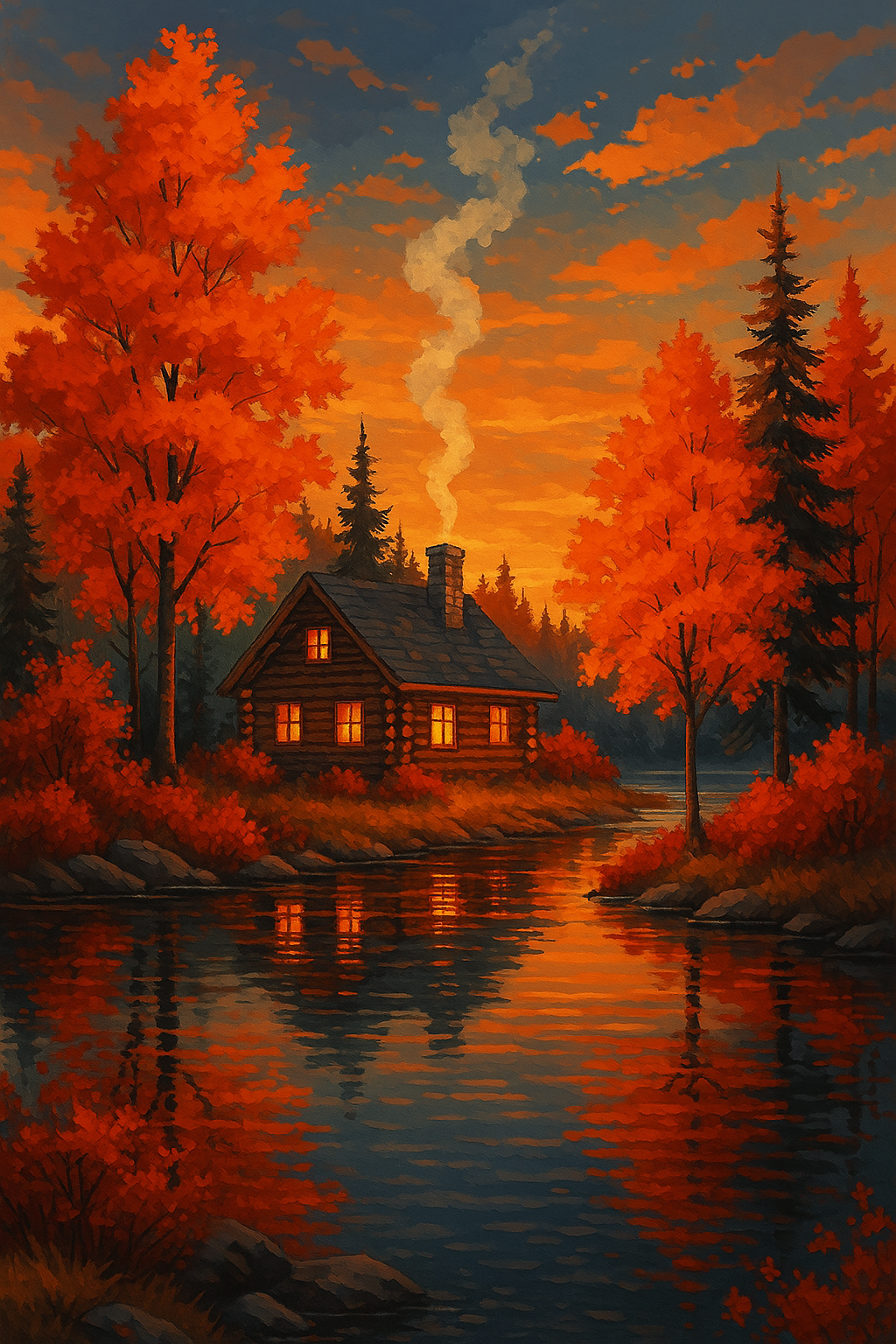 Cozy cabin in fall woods