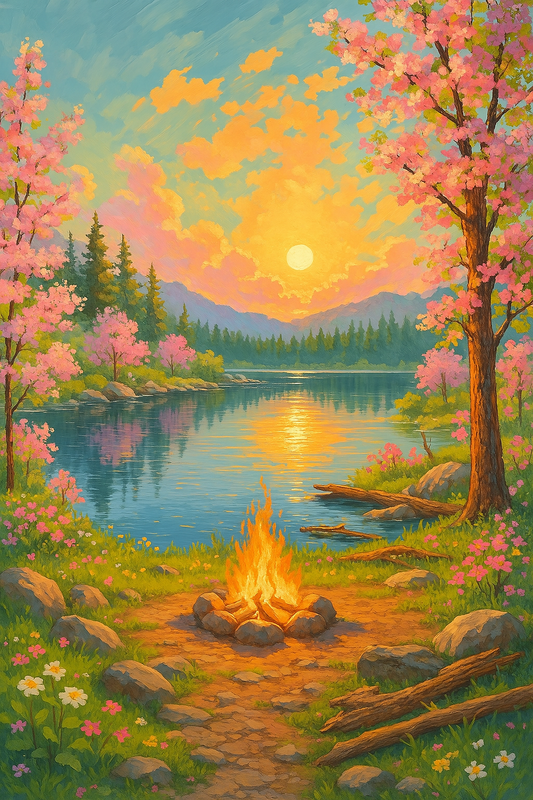 Cherry blossoms by the fire