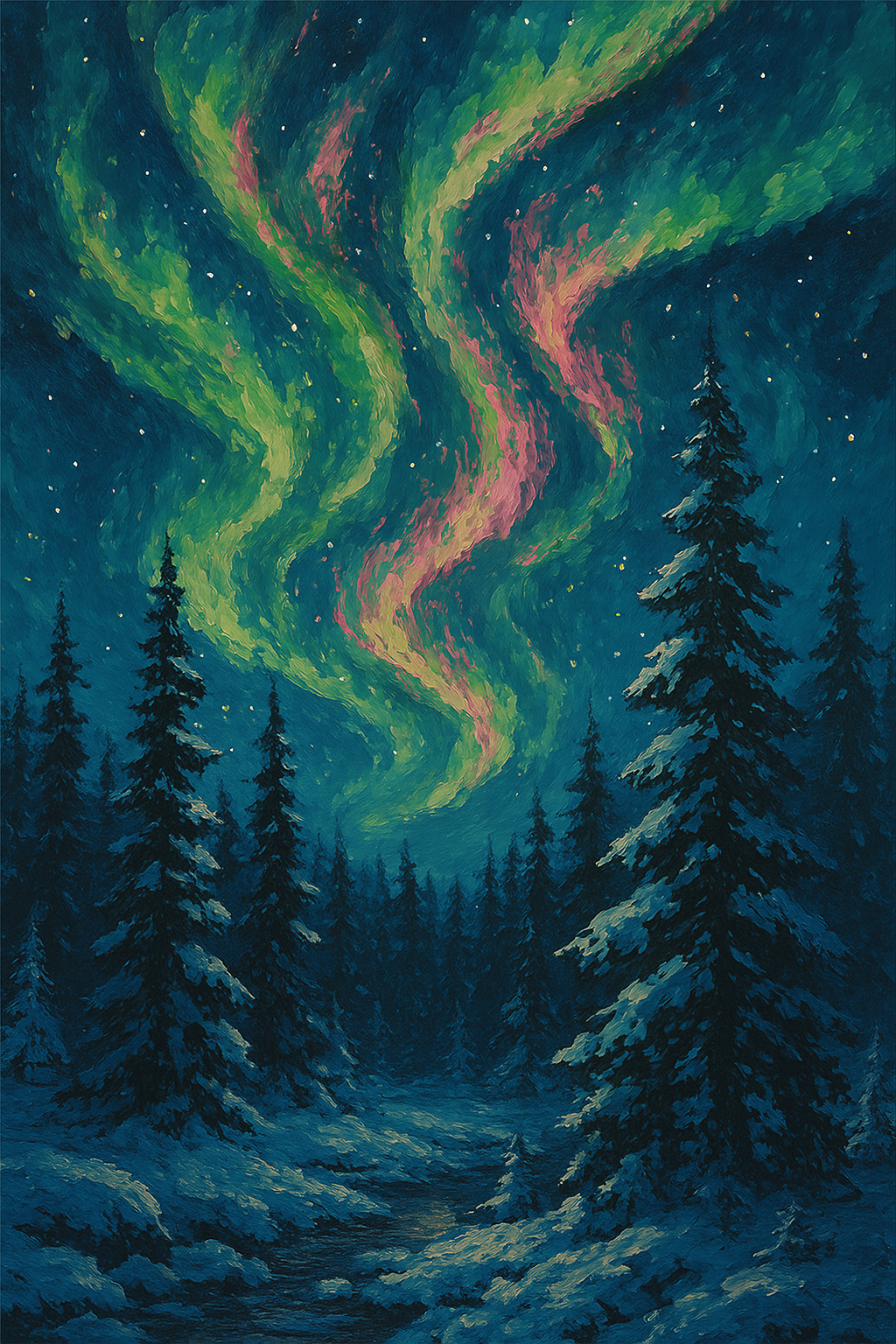 Aurora Dance In Winter Forest