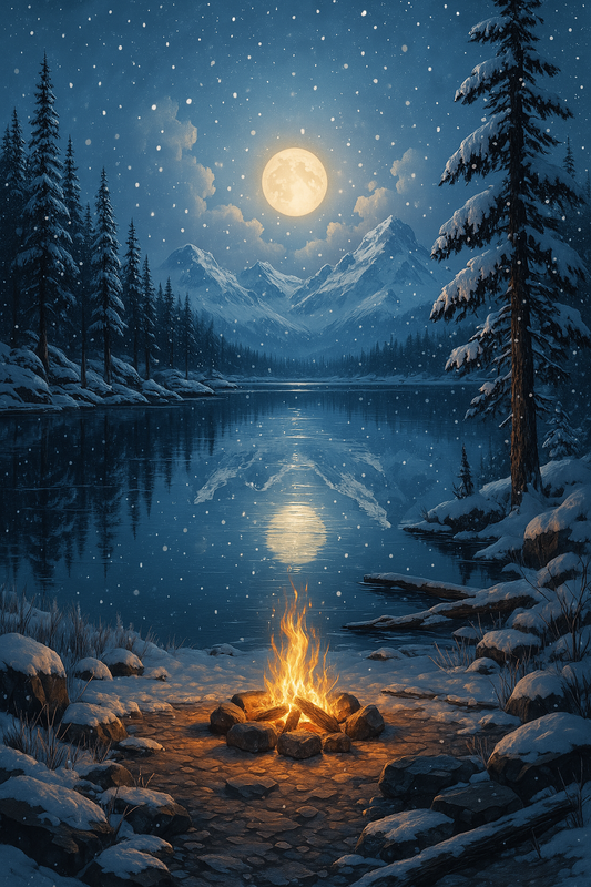 Moonlit Campfire In The Snow