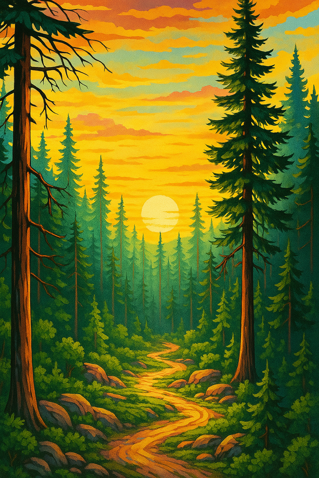 Sunset Trail Through Pines