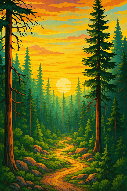 Sunset Trail Through Pines
