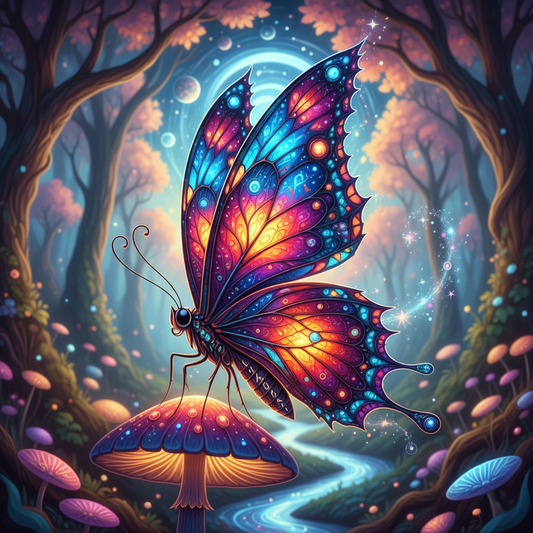 Vibrant Butterfly, Forest Fungi