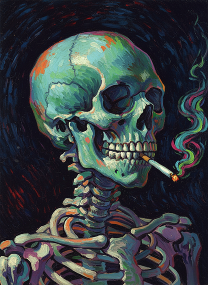 Green Skull with Cigarette