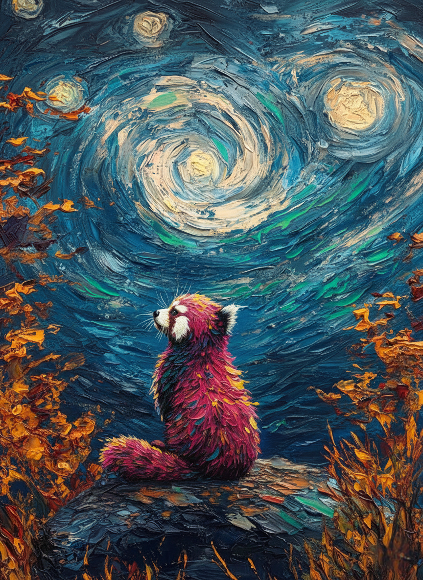 Impressionist Red Panda Night