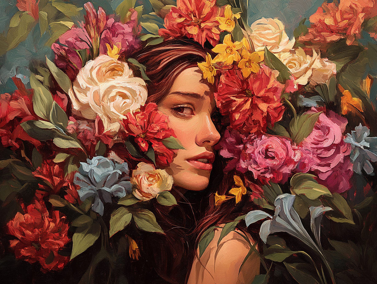 Enchanted Beauty Among Flowers