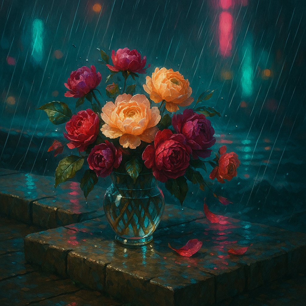 Neon Rain Roses