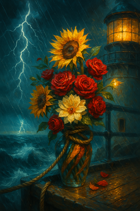 Stormlit Sunflowers and Roses