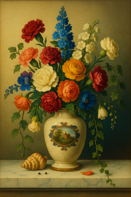 Delphiniums in a Faience Vase