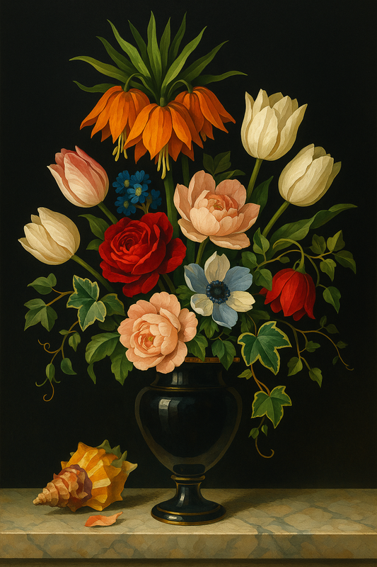 Crown Imperial & Tulips in Ebony Urn