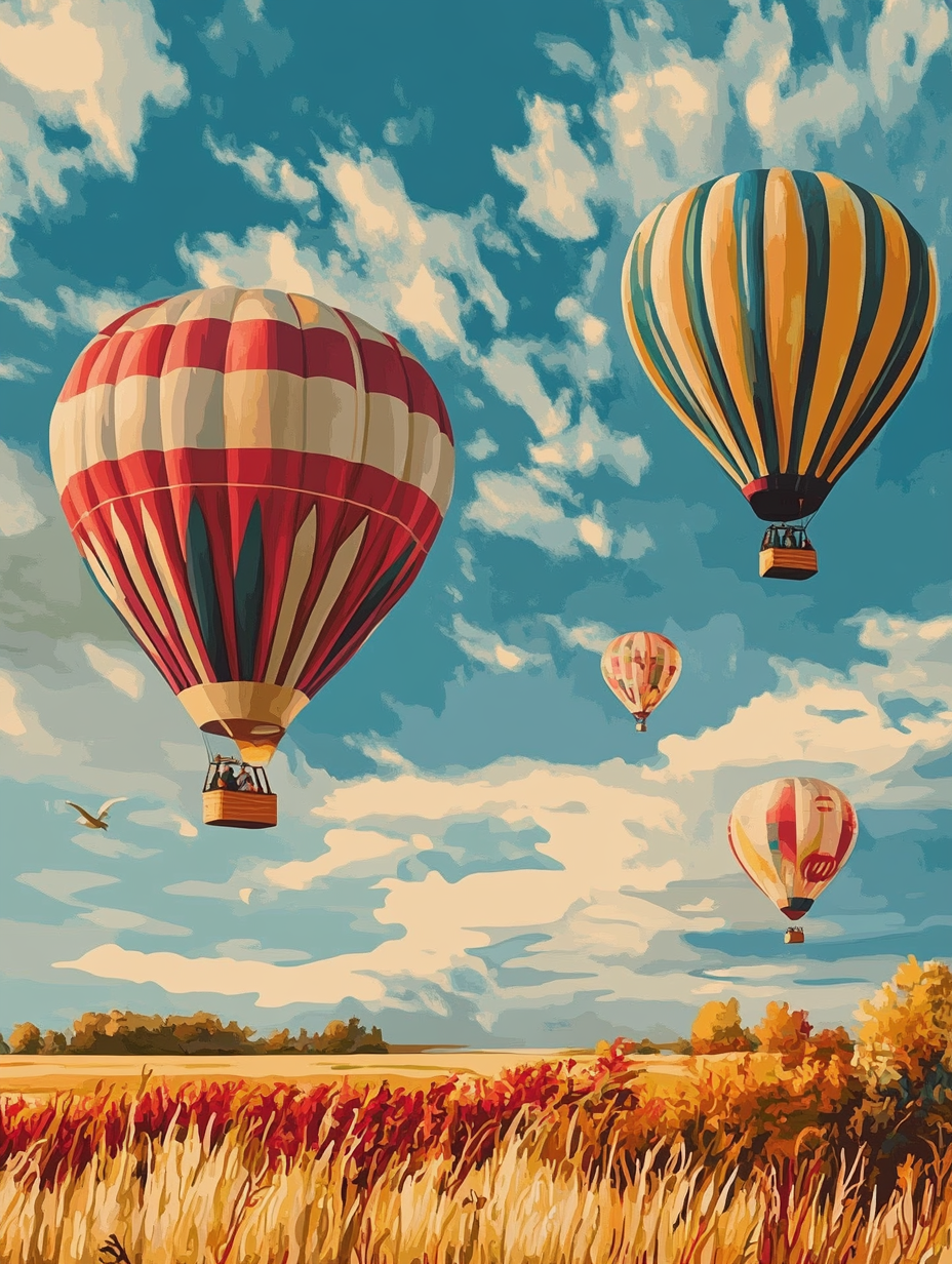 Hot Air Balloons, Golden Field