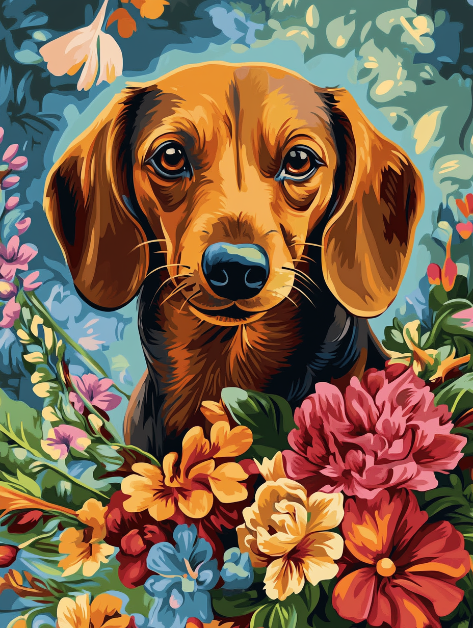Dog Portrait, Vibrant Bloom