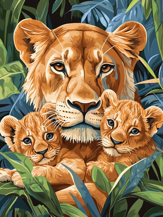 Lion Family, Lush Leaves