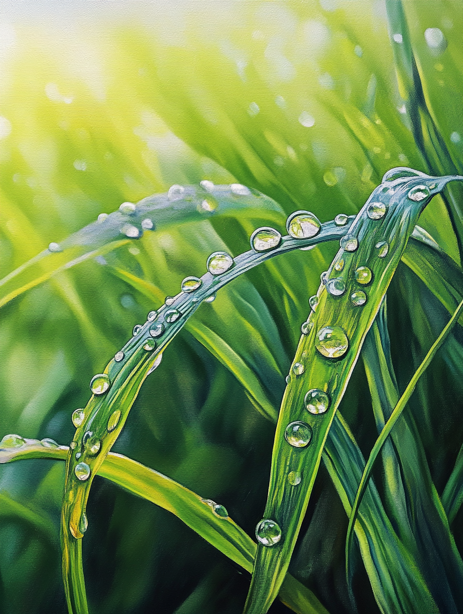 Dew on Green Grass, Sunlight