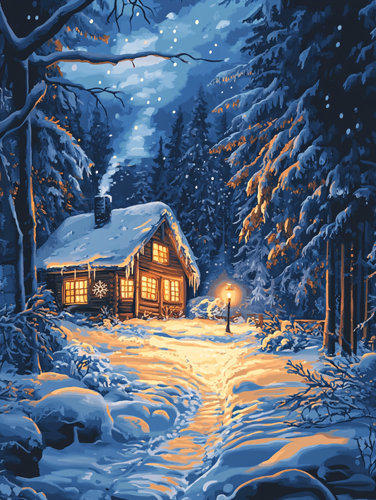 Cozy Cabin, Midnight Snow