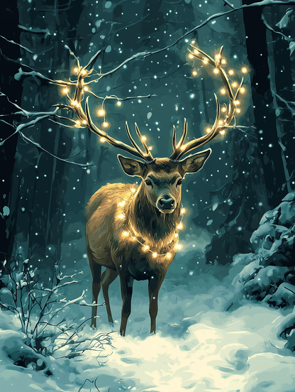 Deer, Snowy Forest Glow