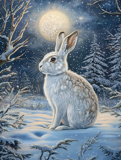 White Rabbit, Snowy Forest Night