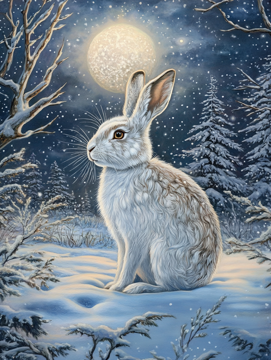 White Rabbit, Snowy Forest Night