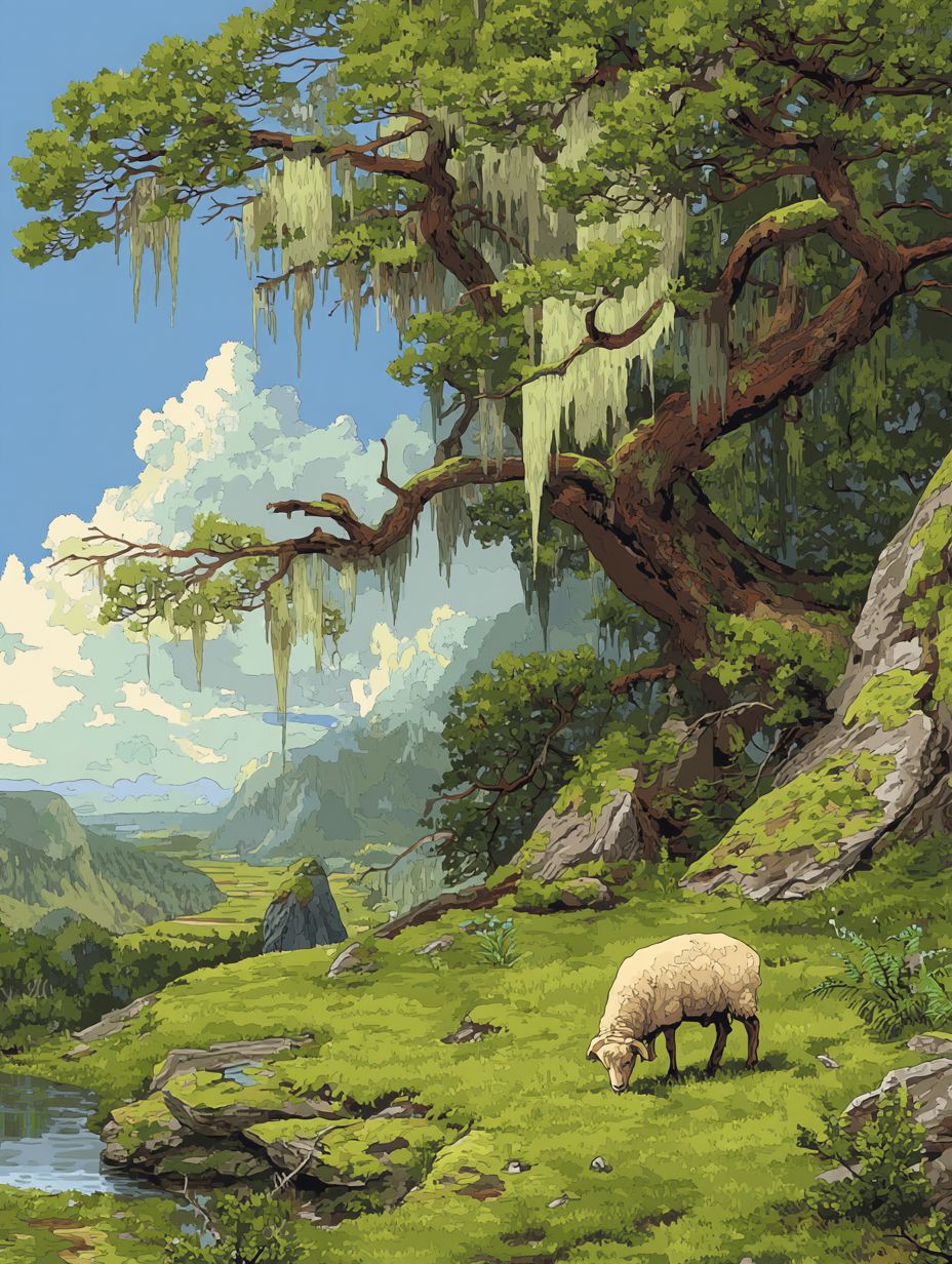 Peaceful Meadow Grazing Sheep