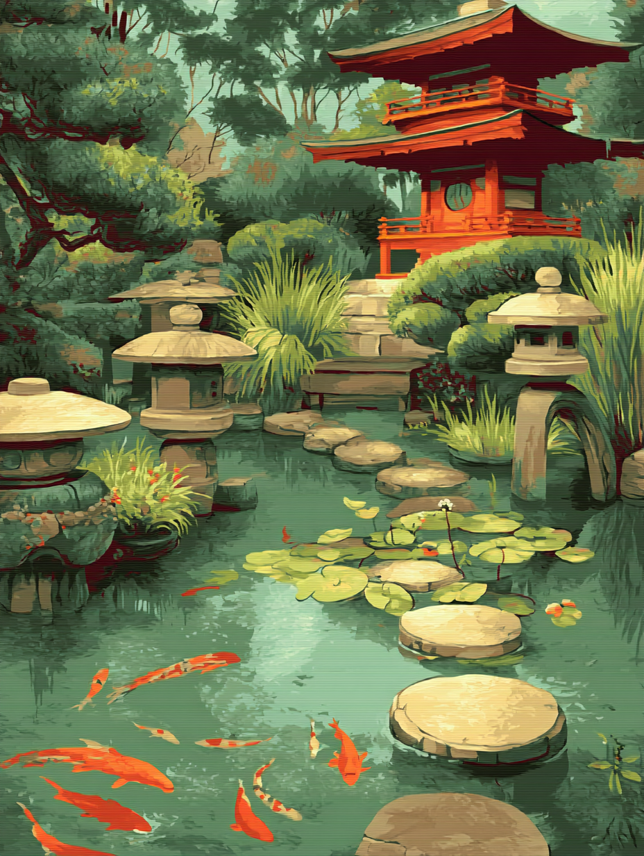 Peaceful Pond Temple View