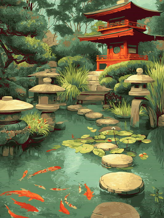 Peaceful Pond Temple View