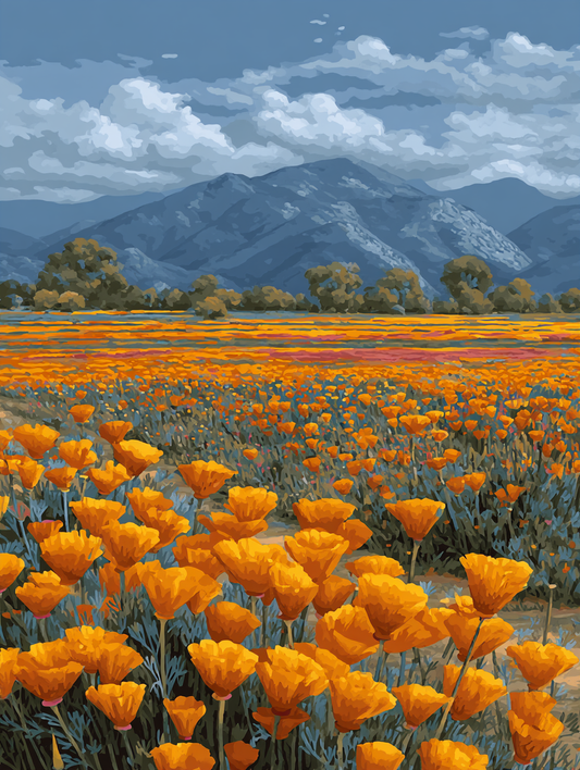 Poppy Field Mountain Backdrop